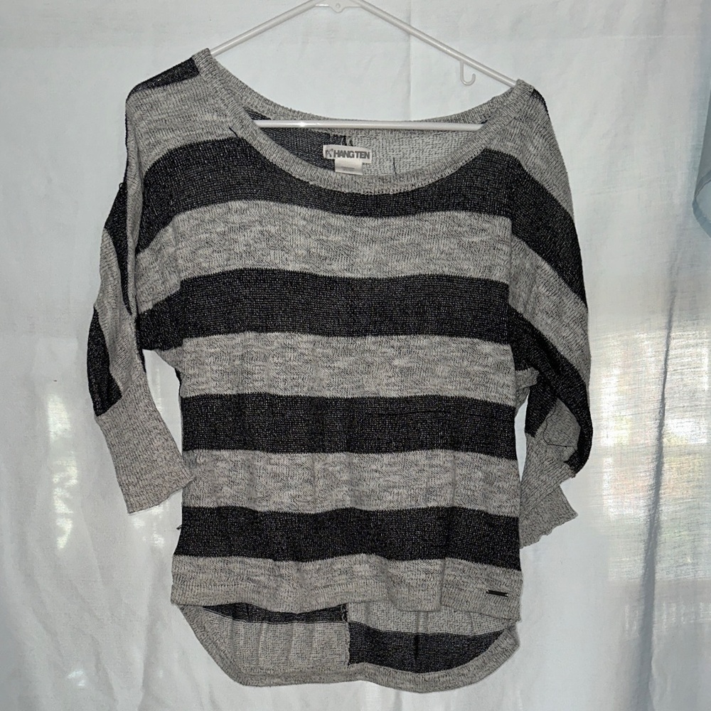 Hang Ten Charcoal and Light Gray Striped Sweater